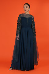 Teal Cape Sleeves Draped Kaftan