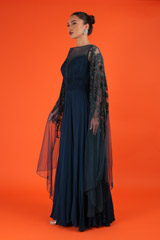 Teal Cape Sleeves Draped KaftanDSC02270