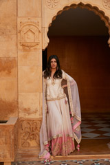 Cream And Pink Ombre Chanderi Embroidered Lehenga