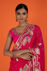 Pink Peacock Gota Bhandej SareeDSC02563