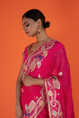 Pink Peacock Gota Bhandej SareeDSC02564