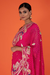 Pink Peacock Gota Bhandej SareeDSC02568