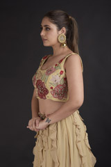 Beige Embroidered Top Bottom Set_DTR2618