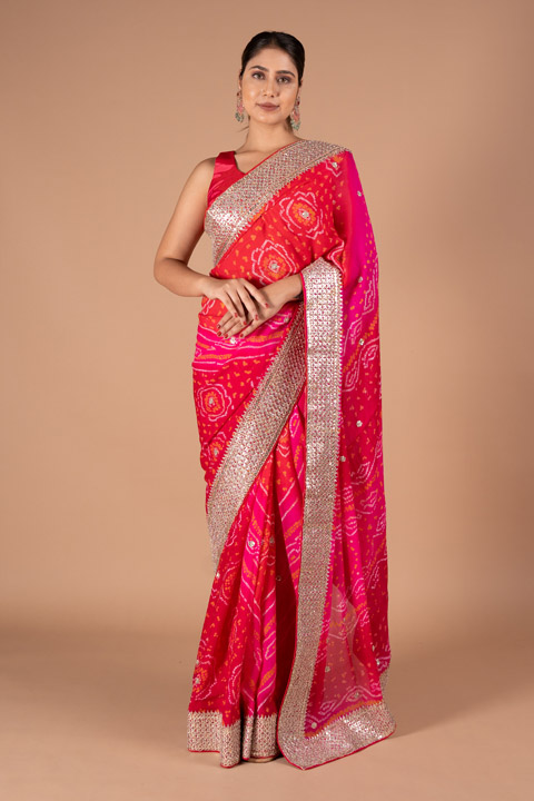 Crimson Gora Bandhej Saree