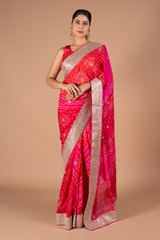 Crimson Gora Bandhej Saree
