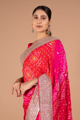 Crimson Gora Bandhej SareeDSC00999
