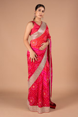 Crimson Gora Bandhej SareeDSC01003