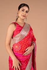 Crimson Gora Bandhej SareeDSC01004