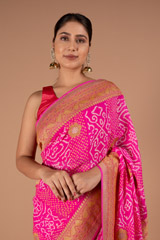 Pink Paisley Border Bandhej SareeDSC00905