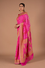 Pink Paisley Border Bandhej SareeDSC00908