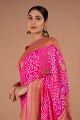 Pink Paisley Border Bandhej SareeDSC00909