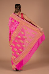 Pink Paisley Border Bandhej SareeDSC00914