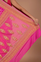 Pink Paisley Border Bandhej SareeDSC00915