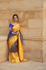 Yellow And Blue Silk Saree