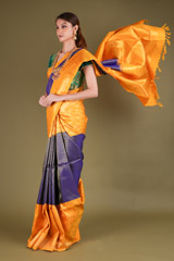 Yellow And Blue Silk SareeDSC03745