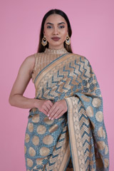 Grey Chevron Border Bandhej SareeDSC02575