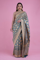 Grey Chevron Border Bandhej Saree