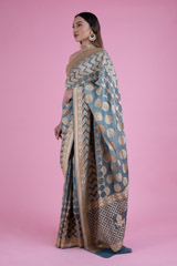 Grey Chevron Border Bandhej SareeDSC02578