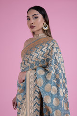 Grey Chevron Border Bandhej SareeDSC02579