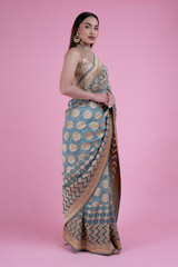 Grey Chevron Border Bandhej SareeDSC02580