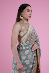 Grey Chevron Border Bandhej SareeDSC02581