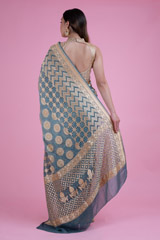 Grey Chevron Border Bandhej SareeDSC02584