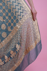 Grey Chevron Border Bandhej SareeDSC02585