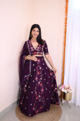 Purple V Neck Lehenga