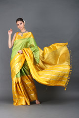 Yellow And Green Silk Saree