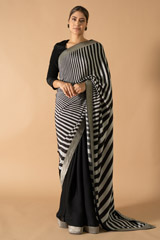 Black And Grey Handwoven Silk Saree