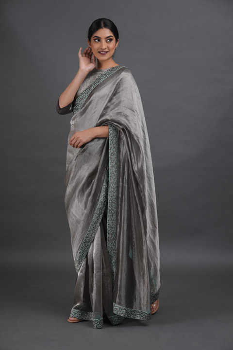 Katdana Embroidered Jacket Blouse And Saree