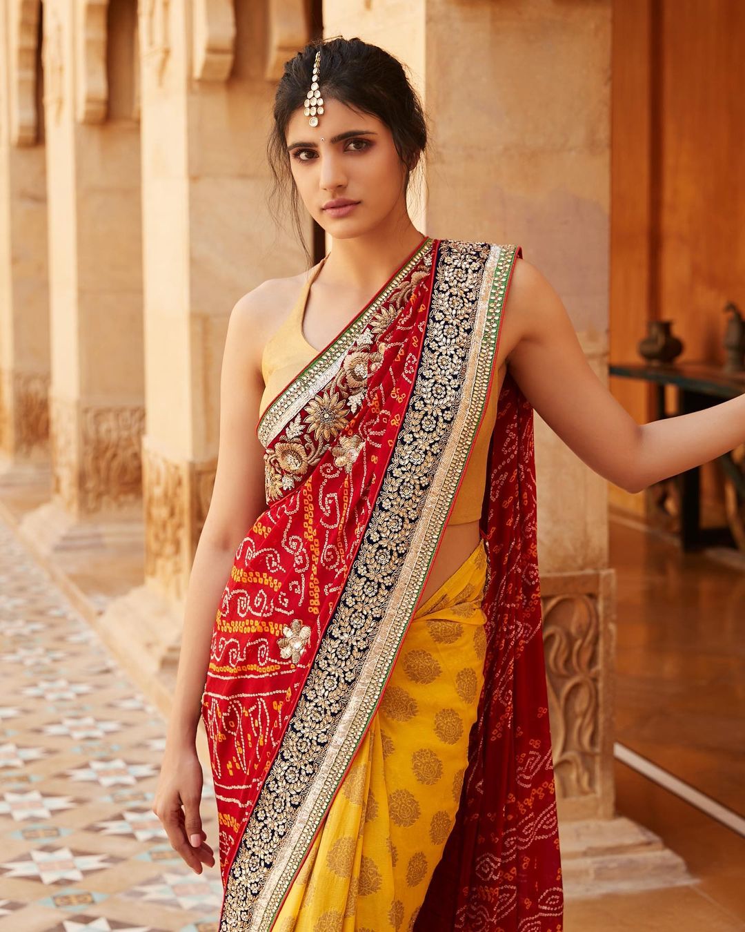 Red And Yellow Gota Bandhej Saree20
