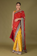 Red And Yellow Gota Bandhej SareeDSC05389
