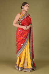Red And Yellow Gota Bandhej SareeDSC05391
