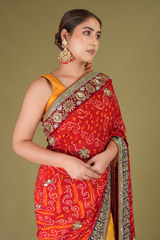 Red And Yellow Gota Bandhej SareeDSC05392