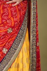 Red And Yellow Gota Bandhej SareeDSC05393