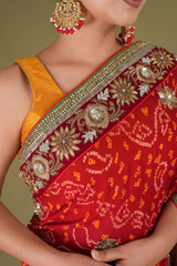 Red And Yellow Gota Bandhej SareeDSC05394