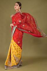 Red And Yellow Gota Bandhej SareeDSC05397
