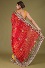 Red And Yellow Gota Bandhej SareeDSC05398