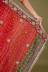 Red And Yellow Gota Bandhej SareeDSC05399