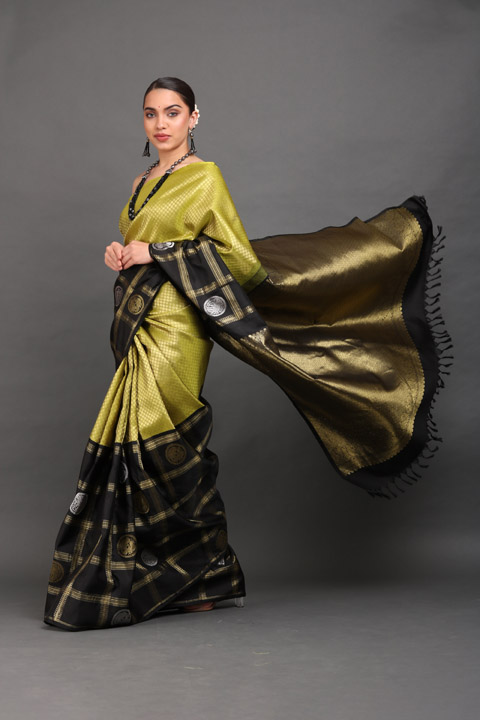 Black And Green Silk Saree