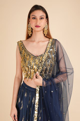 3 Tier Navy Blue LehengaDSC01724
