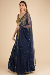 3 Tier Navy Blue LehengaDSC01726