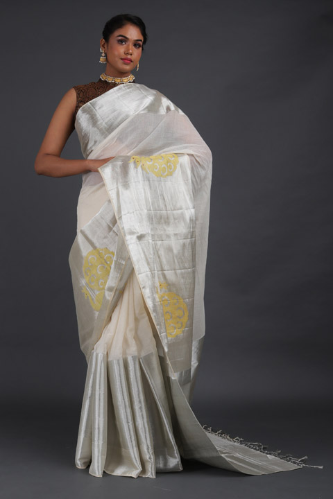Gold Peacock Motif Saree