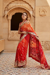 Deep Red Gota Bandhej Saree