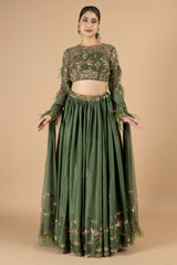 Green Sequin Embellished Lehenga