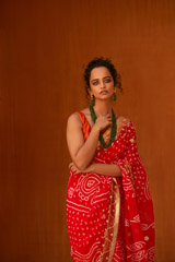 Red Gota Bandhej Saree
