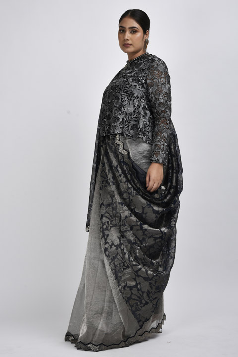 Half And Half Organza And Tissue Saree Blouse Set