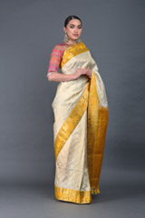 Cream And Golden Silk SareeIMG_6176