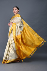 Cream And Golden Silk SareeIMG_6180
